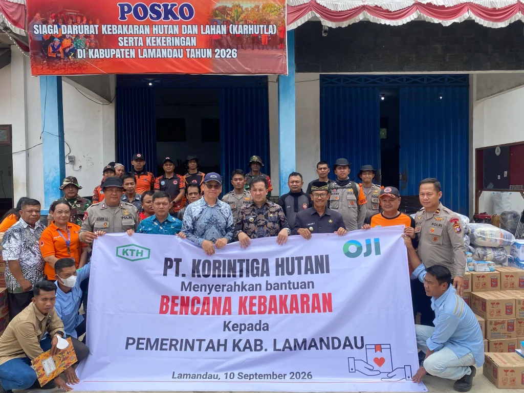 PT Korintiga Hutani, menyalurkan bantuan logistik bagi petugas penanganan karhutla Lamandau, di Kantor BPBD setempat, Kamis (10/9)